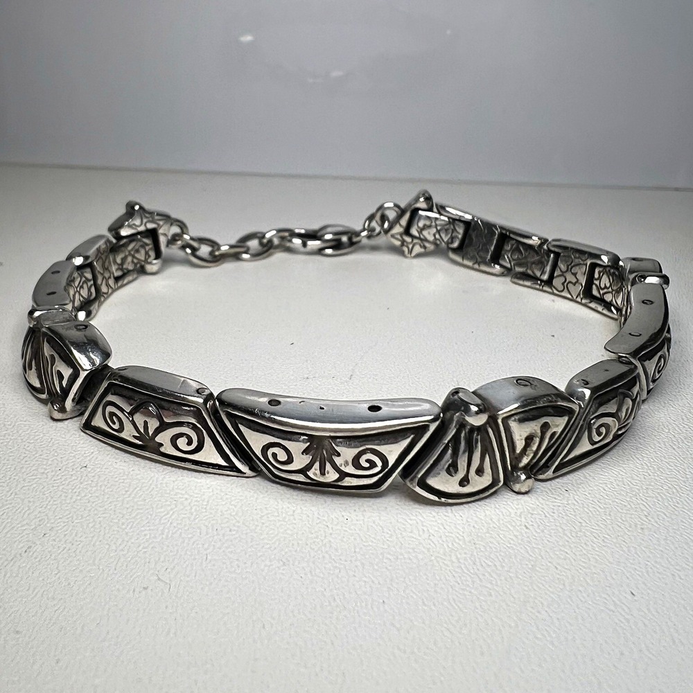 Retired Brighton Hudson Link Bracelet Silver Plated Scroll Geometric Bar